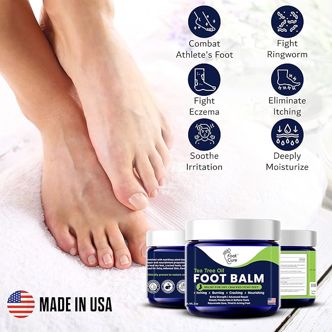FOOT CURE Tea Tree Oil Balm – Moisturizer for Dry Cracked Feet – Instantly Hydrates & Soothes Irritated Skin & Athlete's Foot – Best Foot Care for Women and Men (Pack of 2)