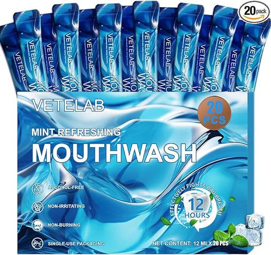 Portable Travel Size Mouthwash Packets - Mini Mint Mouthwash for Adults, Alcohol & Fluoride-Free, Freshens Breath for 12 Hours, Perfect for Date, Office, or Travel (Pack of 20)