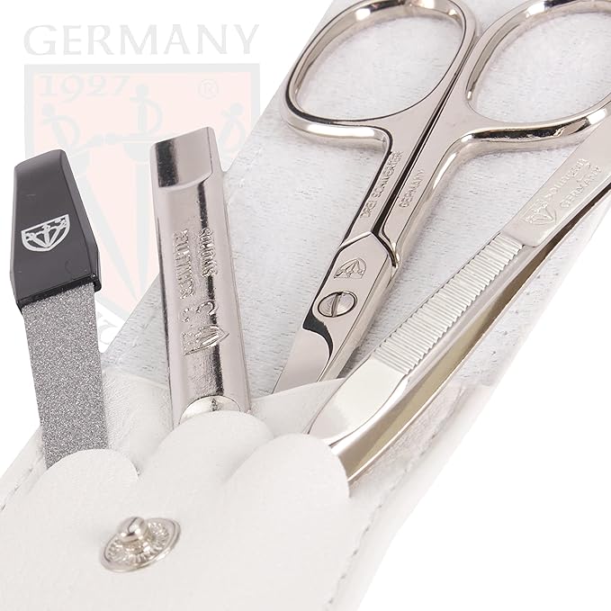 3 Swords Germany - brand quality 3 piece manicure pedicure grooming kit set for professional finger & toe nail care scissors tool genuine leather case in gift box, Made in Solingen Germany (02655)