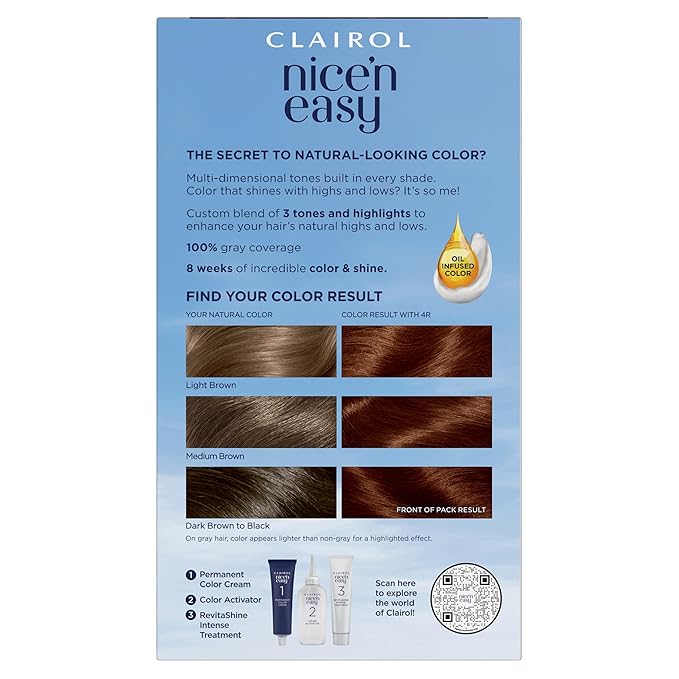 Clairol Nice'n Easy Permanent Hair Dye, 4R Dark Auburn Hair Color, Pack of 2