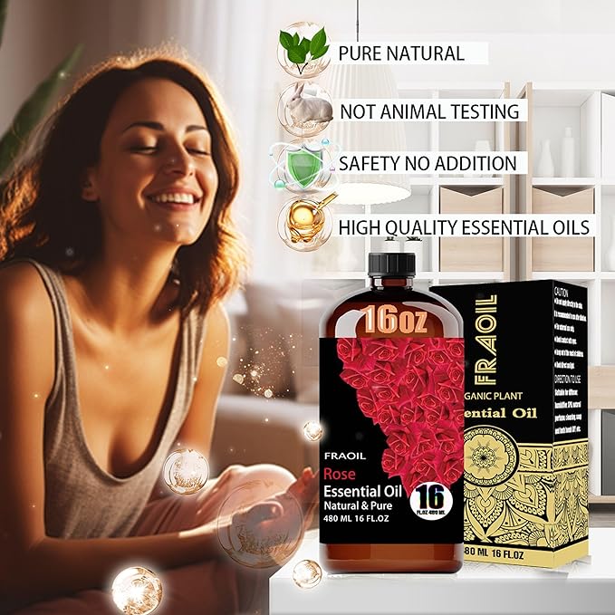 Rose Essential Oil, Rose Oil 16 Fl Oz 480 ML for Diffuser Humidifier Yoga Cleaning DIY Candle Soap Making Perfume Gift for Women Essential Oils