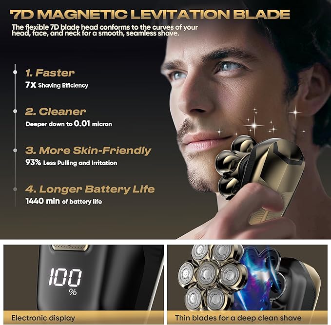 Electric Shaver for Women, Electric Razor with 7D Magnetic Shaver Heads, Wet Dry Waterproof Bald Head Trimmer Kit for Women & Men, Nose Ear Hair Trimmer, USB Rechargeable Clippers, Pink