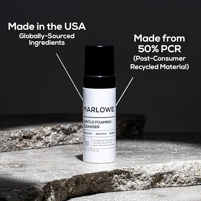 MARLOWE. No. 129 Gentle Foaming Facial Cleanser 4.5 Oz, Exfoliating, Brightening & Protective Daily Mens Face Wash with PHA, Natural Green Tea Extracts & Antioxidants, Unscented & Vegan