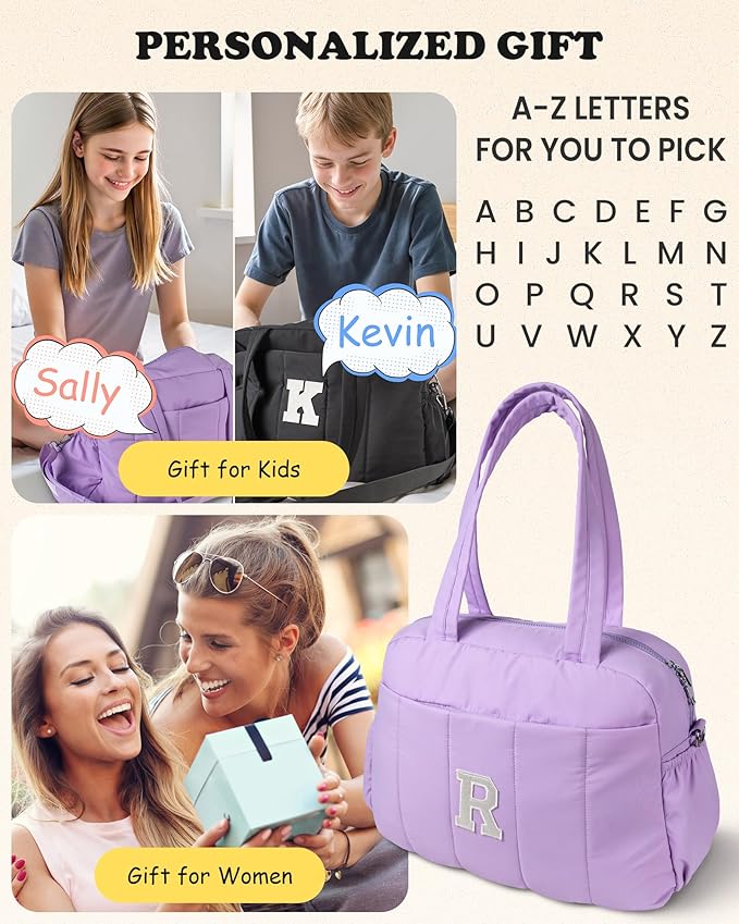 Teen Girl Gifts-8 Year Old Girl Birthday Gift-Customizable Gifts-Initial Duffle Bag, Carry On Bags，Overnight Bag with Wet Pocket，Travel Bags Personalized Gym Tote with Makeup Pouch