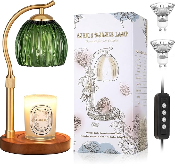 Candle Warmer Lamp with Timer - Electric Flameless Wax Melter Warmer for Jar Scented Candles, Vintage Home Decor Cozy for Women Mom Friend Sister (Green)