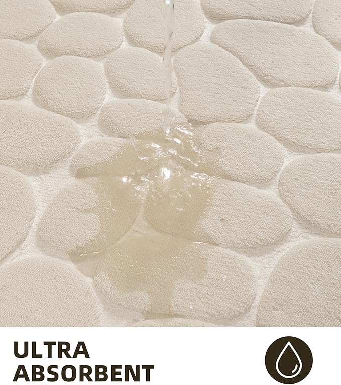 YIHOUSE Memory Foam Bath Mat Cobblestone Bathroom Rugs Super Water Absorbent Bath Mats for Bathroom Machine Washable Bath Rugs(20 x 24,Khaki)
