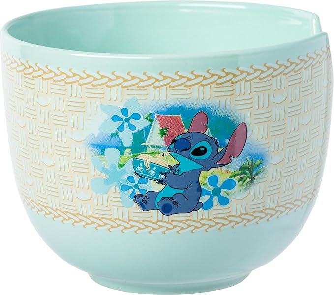 Silver Buffalo Disney Lilo and Stitch Tropical Ceramic Ramen Bowl with Chopsticks and Spoon, 20 Ounces