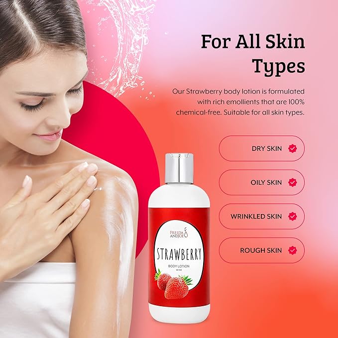 Home Spa Gift 10oz Deep Moisturizing Fragrance Body Lotion & 8 oz. Fine Fragrance Body Mist Set Luxury Self-Care Combo for Women and Girls (Strawberry)