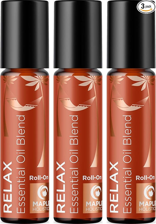 Relaxing Essential Oil Roll On - Aromatherapy Essential Oil Roller with Calming Essential Oils - Relaxing Essential Oil Blend with Lavender Ylang Ylang Chamomile & Geranium for Stress Support (3 Pack)