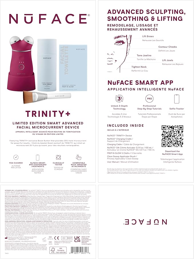 NuFACE Trinity+ Microcurrent Facial Device Kit - Limited Edition FDA Cleared Face Massager Device + Microcurrent Gel Activator, Cleansing Wipes & Brush - Velvet Rose