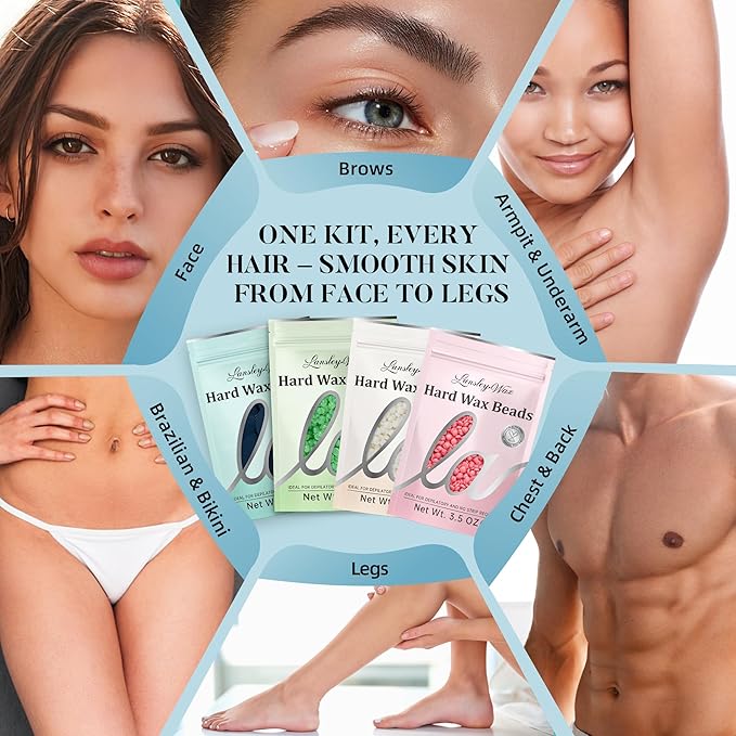 LANSLEYWAX Digital Waxing Kit for Women Men - Blue Waxing Machine with 39 Accessories - Hard Wax Kit for Arms Legs Brazilian Bikini Facial Sensitive Skin, Wax Warmer Hair Removal for Home/Salon Use