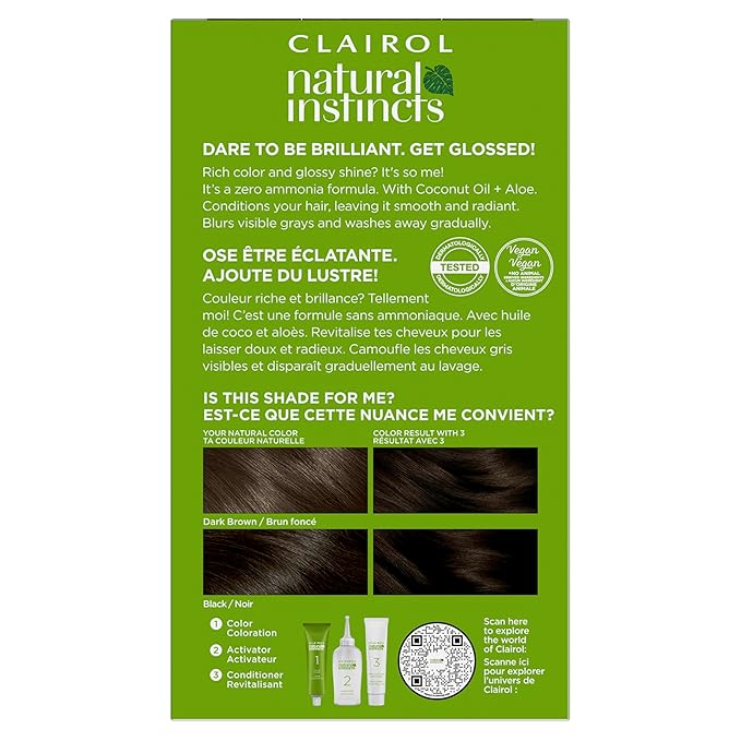 Clairol Natural Instincts Demi-Permanent Hair Dye, 3 Brown Black Hair Color, Pack of 1