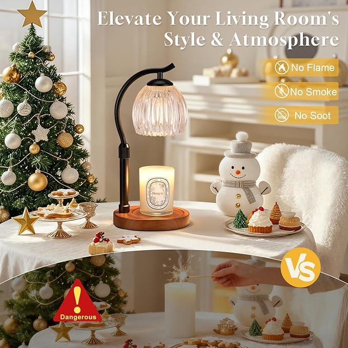 Candle Warmer Lamp with Timer - Dimmable & Adjustable Height, Modern New Home Decor Vintage House Warming Gifts Wax Melt Warmer for Jar Scented Candle, Cozy (Black)