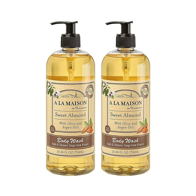 A LA MAISON French Hydrating Liquid Body Wash, Sweet Almond - Natural Body Wash Made with Essential Oils - Biodegradable, Plant-Based, Vegan, Cruelty-Free, Alcohol & Paraben Free (25.36 oz, 2 Pack)