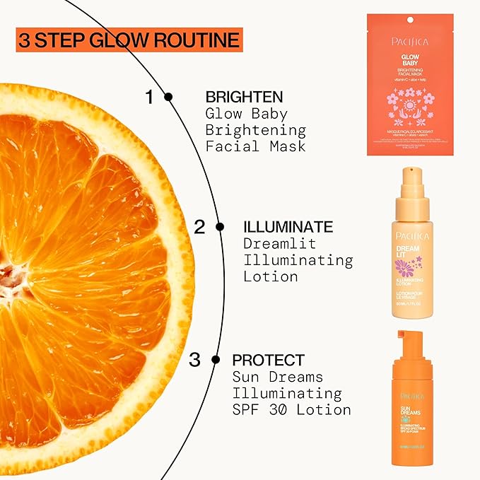 Pacifica Sheet Face Mask - 12 Pack - Glow Baby Brightening Facial Mask w/Vitamin C, Aloe & Kelp – Cooling Mask for Dark Spots & Fine Lines - Clean Beauty Vegan & Cruelty-Free Dermatologist Tested