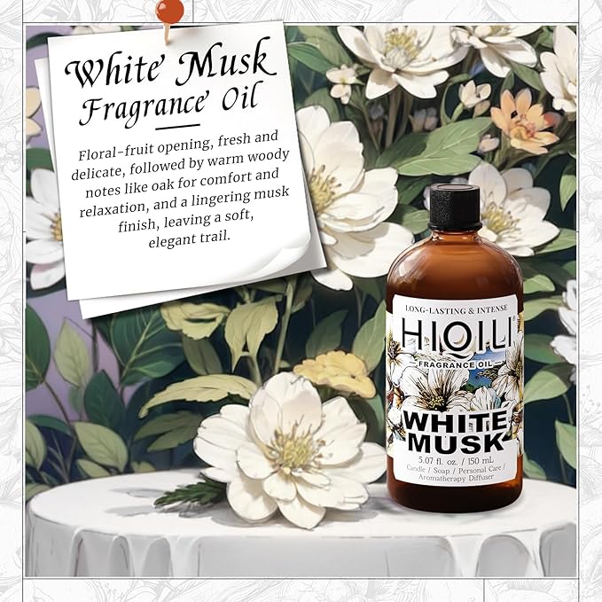 HIQILI White Musk Fragrance Oil, Candle Scents for Candle Making, Soap Making Supplies, Musk Perfume for Women, for Diffuser Use - 5.07 Fl Oz