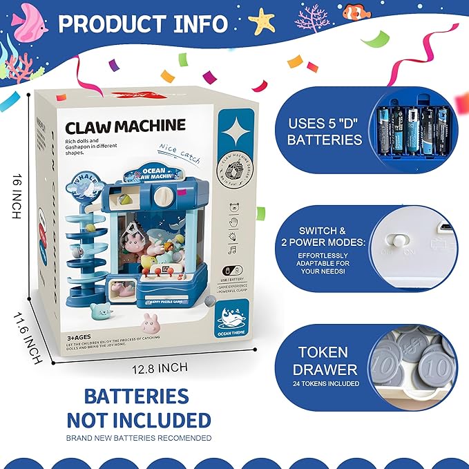 Kids Claw Machine, Arcade Game Toy for Ages 8-13, Candy Vending Toys for Girls and Boys, Electronic Claw Game Machine for Party with Lights Sound, Birthday Gifts for 6 7 9 10 12 Years Old