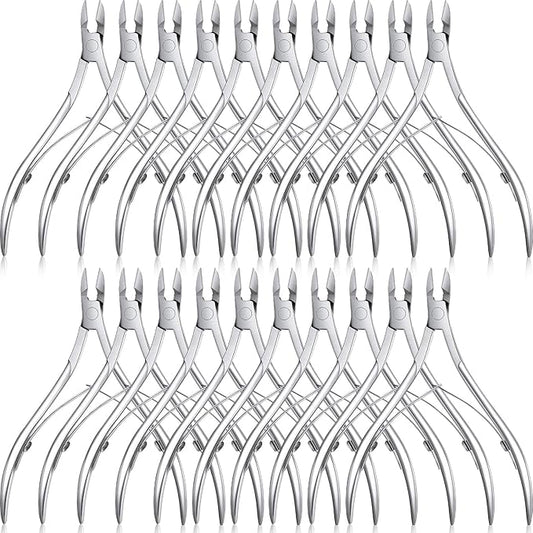 Chumia 20 Pcs Cuticle Trimmer Stainless Steel Cuticle Nippers, Nail Edge Cutter Clippers Dead Skin Trimmer Pointed Pedicure Manicure Nipper Remover Care Tools Bulk for Fingernails Toenails(Silver)