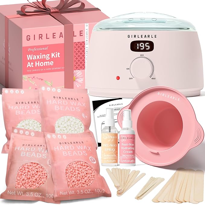 Premium Digital Waxing Kit for Women Sensitive Skin, Wax Warmer Hair Removal for Men at Home with Wax Beads & Silicone Pot, Target Different Types of Brazilian Bikini, Facial, Leg, Full body