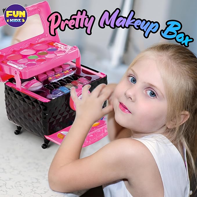 Makeup Kit for Kids, FunKidz Washable Play Pretend 60 PCS Cosmetic Toys Make Up Box Gift for Little Girls Ages 6-12