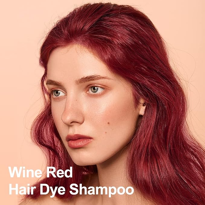 Wine Red Hair Dye Shampoo, Easy To Use, Semi-Permanent Color Shampoo - Lasts 30 Days, 16.9 FL Oz