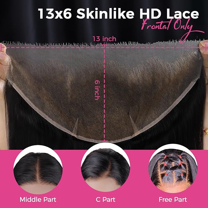 Lashey 13x6 SKINLIKE HD Lace Frontal Human Hair Body Wave, 0.10mm Ultra-Thin Invisible Melted Swiss Real HD Lace Pre Bleached Knots Pre Plucked Hairline Human Hair 14 Inch