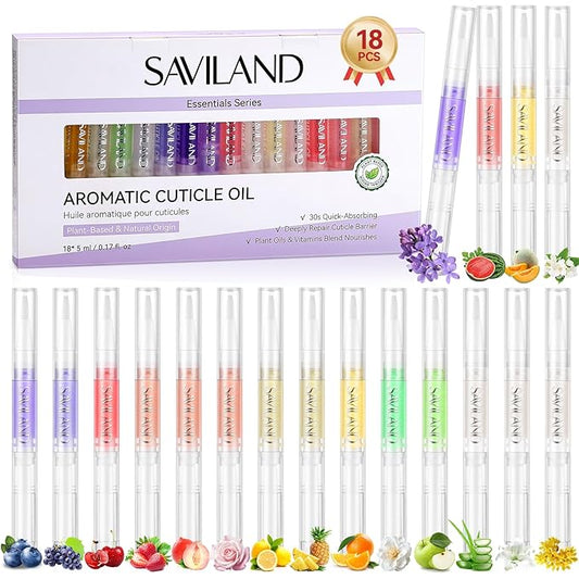 SAVILAND Natural Cuticle Oil Pen: 18 PCS Plant-Based Cuticle Oil for Nails Quick-Absorbing Nail Oil Pen with Vitamin E Deeply Repair Cuticle Softener For Damaged Dry Nails Nourish Skin Nail Care