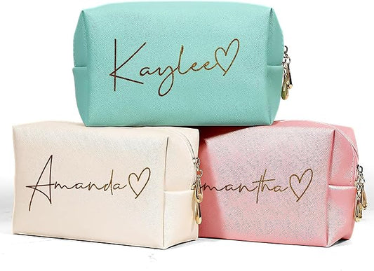 DayOfShe Personalized Name Makeup Bag Christmas Stocking Stuffers for Women Teenager Girls gifts,Custom Cosmetic Bag for Best Friend Birthday Bridesmaids Bag Gifts