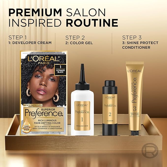 L'Oreal Paris Superior Preference Luminous Fade-Defying Permanent Hair Color, Hair Dye For Up to 9 Weeks of Radiance, Cool Darkest Brown 3C, 1 Hair Dye Kit