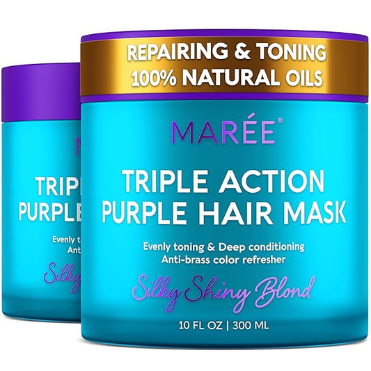 MAREE Deep Conditioning Purple Hair Mask for Blonde Hair 2 PACK – Purple Toner for Brassy, Bleached, Silver, or Color Treated Hair – Keratin Hair Treatment – Matizador Para Cabello Rubio