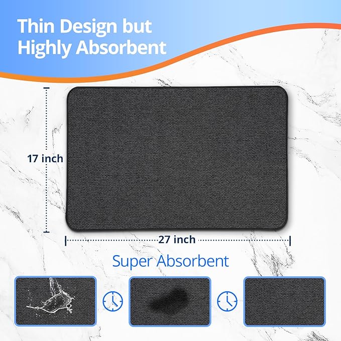 2 Pack Bathroom Rugs 17x27Inch, Thin Bath Mat with Rubber Backing Non-Slip, Absorbent,Quick Dry Machine Washable, Home Decor Accessories Cozy Cloth Bathroom Mat fit Under Door/Sink/Tub/Shower-Black