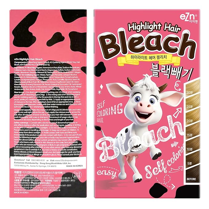 eZn Highlight Hair Bleach Kit, 4.23oz Korean Cruelty-Free Hair Lightener, Lifts Up to 6 Levels, Includes Tint Tray, Brush, and Complete Lightening System