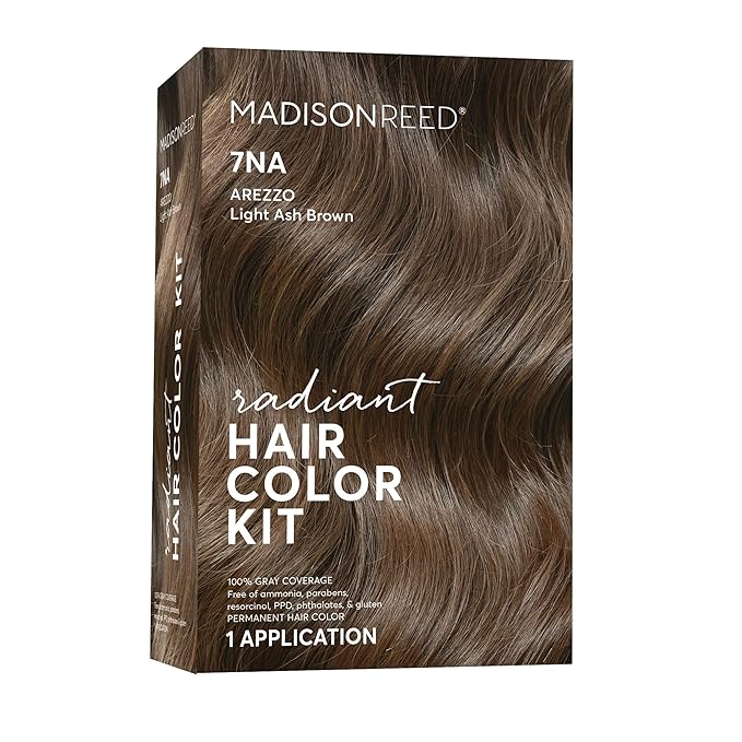 Madison Reed Radiant Hair Color Kit | 7NA Light Ash Brown with Cool Smoky Undertones (Arezzo Brown) for 100% Gray Hair Coverage | Dimensional Permanent Hair Dye | PPD-Free & Ammonia-Free | 1 Pack