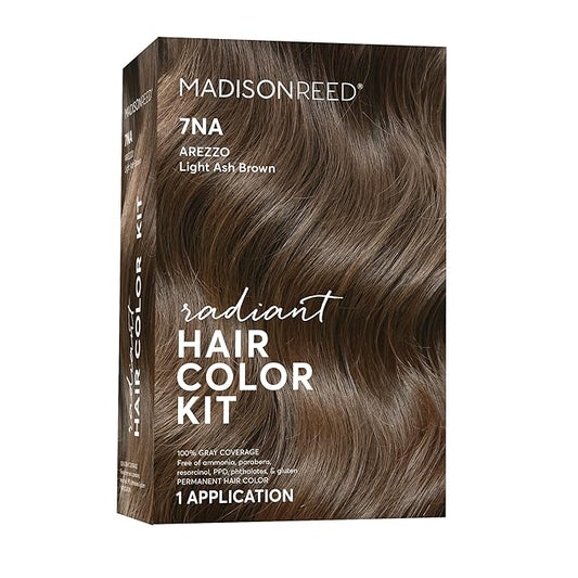 Madison Reed Radiant Hair Color Kit | 7NA Light Ash Brown with Cool Smoky Undertones (Arezzo Brown) for 100% Gray Hair Coverage | Dimensional Permanent Hair Dye | PPD-Free & Ammonia-Free | 1 Pack