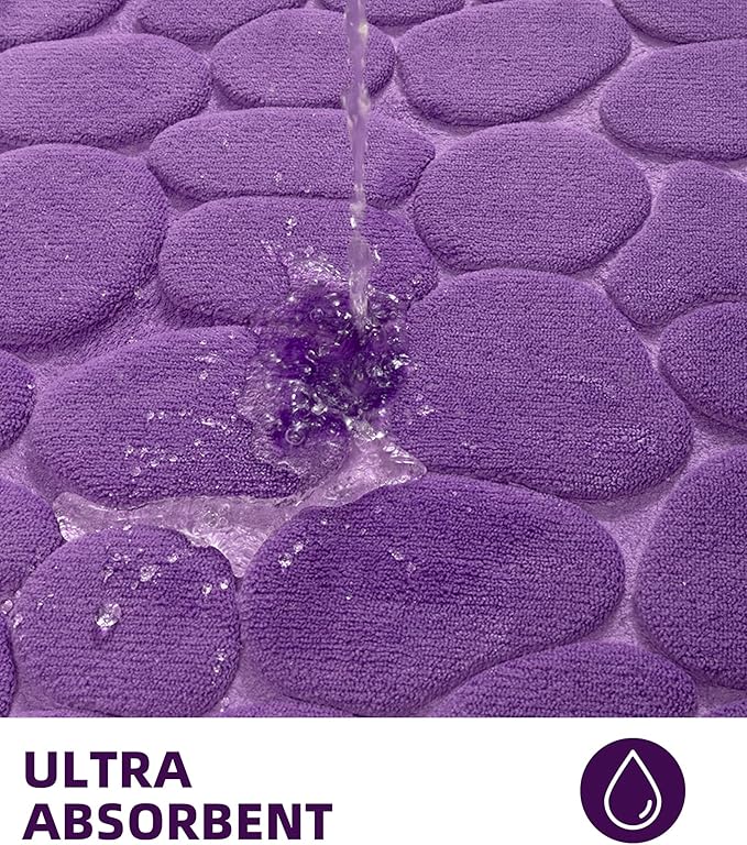YIHOUSE Memory Foam Bath Mat Cobblestone Bathroom Rugs Super Water Absorbent Bath Mats for Bathroom Machine Washable Bath Rugs(17 x 24,Eggplant)