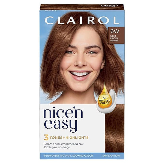 Clairol Nice'n Easy Permanent Hair Dye, 6W Light Mocha Brown Hair Color, Pack of 1