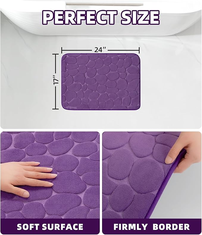 YIHOUSE Memory Foam Bath Mat Cobblestone Bathroom Rugs Super Water Absorbent Bath Mats for Bathroom Machine Washable Bath Rugs(17 x 24,Eggplant)