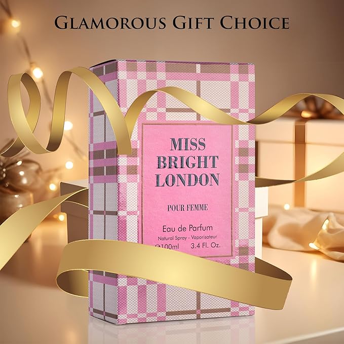 Miss Bright London Eau De Parfum for Women - Sweet, Elegant & Fruity Scent - Top Notes of Green Lime & Icy Pear - Base Notes of Vanilla, Amber, Mahogany & Balsamic Tonka Bean - Elegant 100ml Bottle