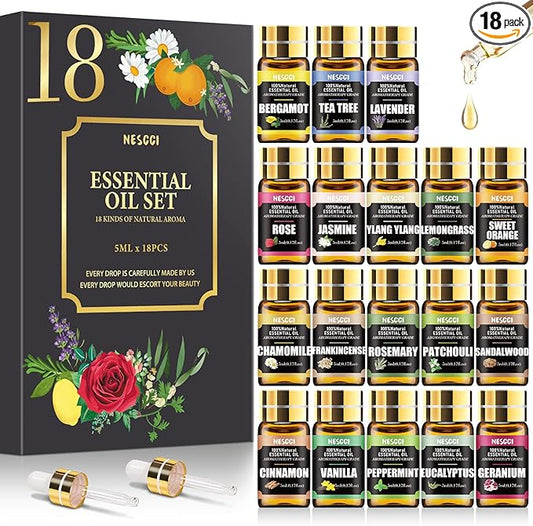 NESCCI Essential Oil Gift Set -Perfect for Diffuser,Humidifier,Candle Making, Halloween, Christmas(18 * 5ML)