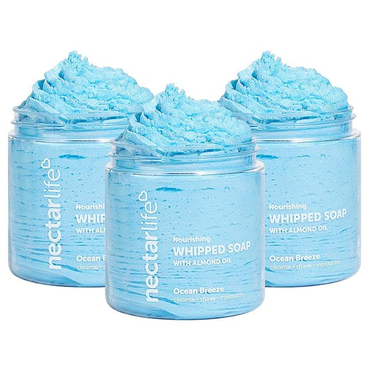 Nectar Life Nourishing Whipped Soap and Shave Butter with Almond Oil, Ocean Breeze Scent, Set of 3, 5 Oz each