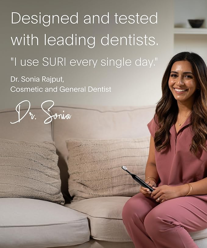 SURI 1.0 Sonic Electric Toothbrush with UV Cleaning Travel Case |1 Month+ Battery | Designed in California | Electric Toothbrush for Adults | Travel Toothbrushes | Tooth Brush | Black
