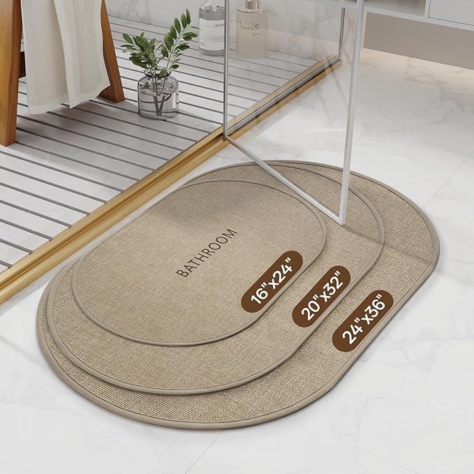 Non-Slip Bath Mat with Upgraded Rubber-Backing, Washable Thin Bath Mats for Bathroom Floor, Absorbent Woven Bathroom Rugs, Quick Dry, Fits Under Door, 20x32, Brown
