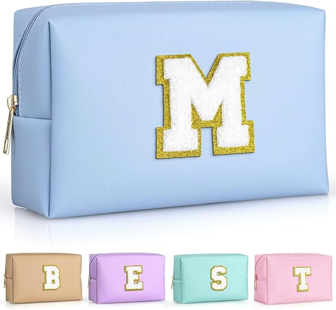 TOPEAST Makeup Bags for Women, Personalized Initials Travel Makeup Bag Cosmetic Bags for Women Birthday Gifts for Women (Sky Blue M)