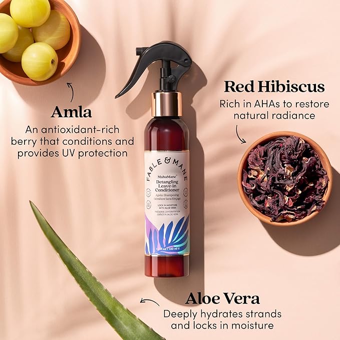 Fable & Mane Detangling Leave-In Conditioner, with UV Heat Protection for Smooth, Hydrated, Tangle-free Hair. Enriched with Aloe Vera
