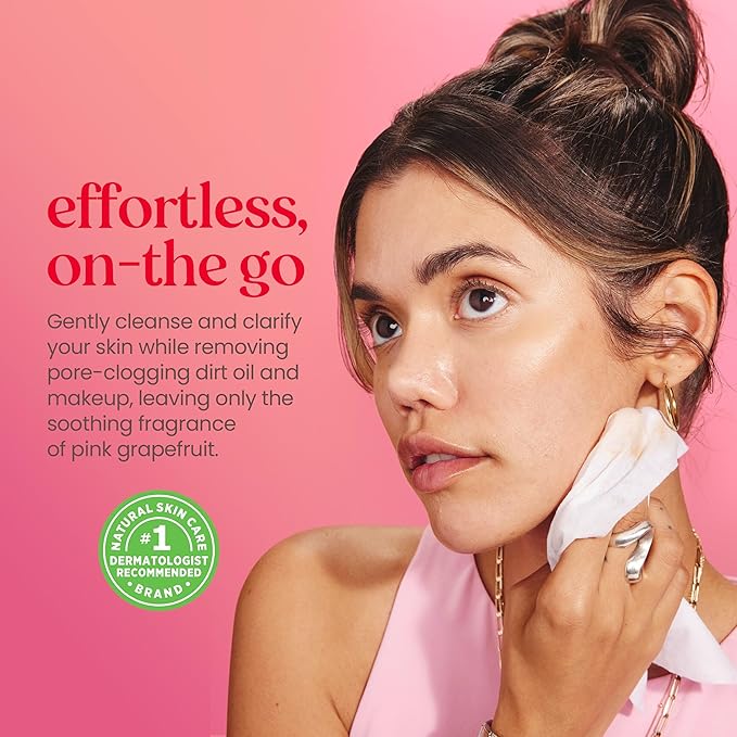 Burt's Bees Stocking Stuffers, Pink Grapefruit Face Wipes, for All Skin Types, Hydrating Makeup Remover & Facial Cleansing Towelettes, Skin Care Christmas Gifts, 30 Ct. (3-Pack)