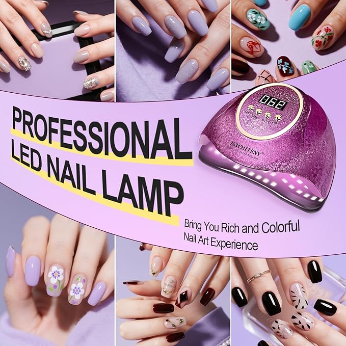 JEWHITENY Pink U V Gel Nail Lamp:LED Nails Curing Lamp with Automatic Sensor & 4 Timers Nail Light with 66 Lamp Beads