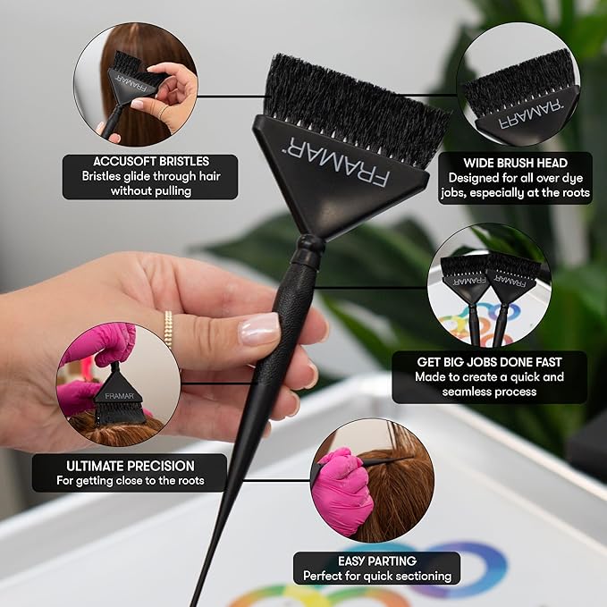 Framar Root Repair Hair Color Brush Set - Hair Dye Brush Kit, Hair Coloring Brushes For Hair Stylist, Tint Brushes for Hair Color, Extra Control Near Scalp - 2 Pack Black