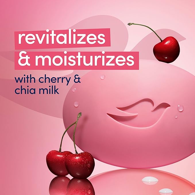 Dove Beauty Bar Soap Revitalizante Cherry & Chia Milk, for Revitalized Skin, 6 Bars A Skin Energy Boost 3.75 oz