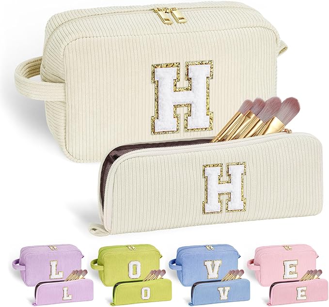 YOOLIFE Initial Travel Makeup Bag Cosmetic Bag - Teen Girl Gifts Trendy Stuff Friend Birthday Gifts for Women Teen Girl Kids