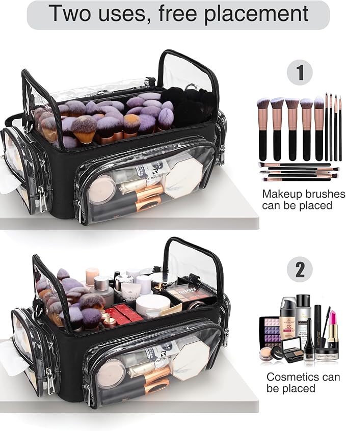 Makeup Brush Case, Extra Large Makeup Brush Bag XL Professional Makeup Artist Must Haves Travel Case with Stand Up Brush Slots Cosmetic Organizer Bag, Full Open Easy to Access, with Adjustable Strap